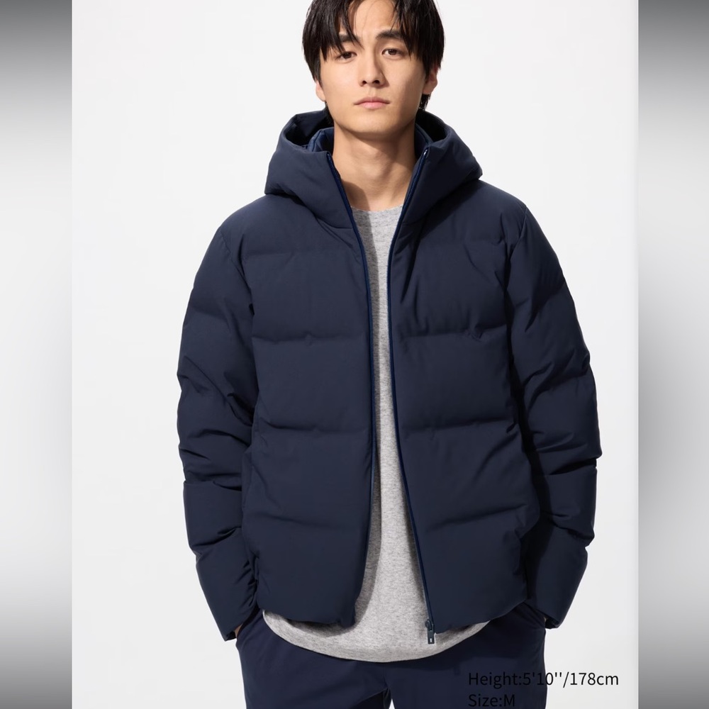 Uniqlo Men's NAVY Hooded Puffer Jacket